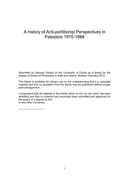 A History of Anti-Partitionist Perspectives in Palestine 1915-1988