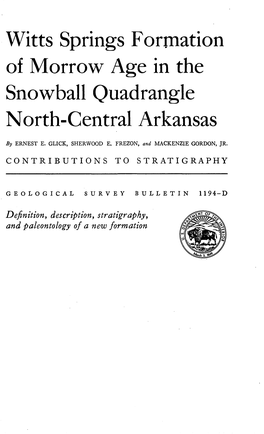 Witts Springs Formation of Morrow Age in the Snowball Quadrangle North-Central Arkansas
