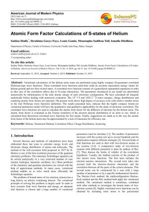 Atomic Form Factor Calculations of S-States of Helium