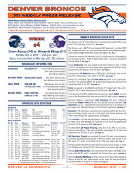 Denver Broncos Weekly Release Packet (Vs. Minnesota, 10/4/15)