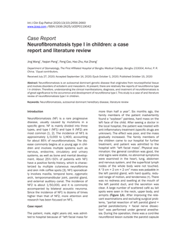 Case Report Neurofibromatosis Type I in Children: a Case Report and Literature Review