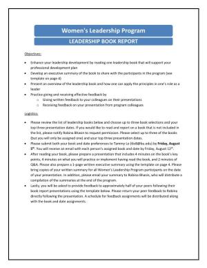Women's Leadership Program LEADERSHIP BOOK REPORT