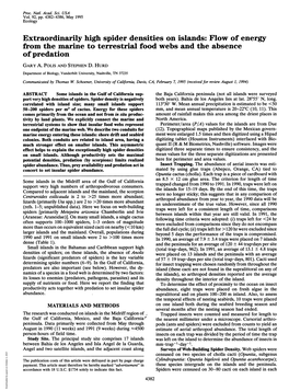 Extraordinarily High Spider Densities on Islands: Flow of Energy Ofpredation