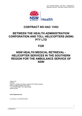 Nsw Health Medical Retrieval - Helicopter Services in the Southern Region for the Ambulance Service of Nsw