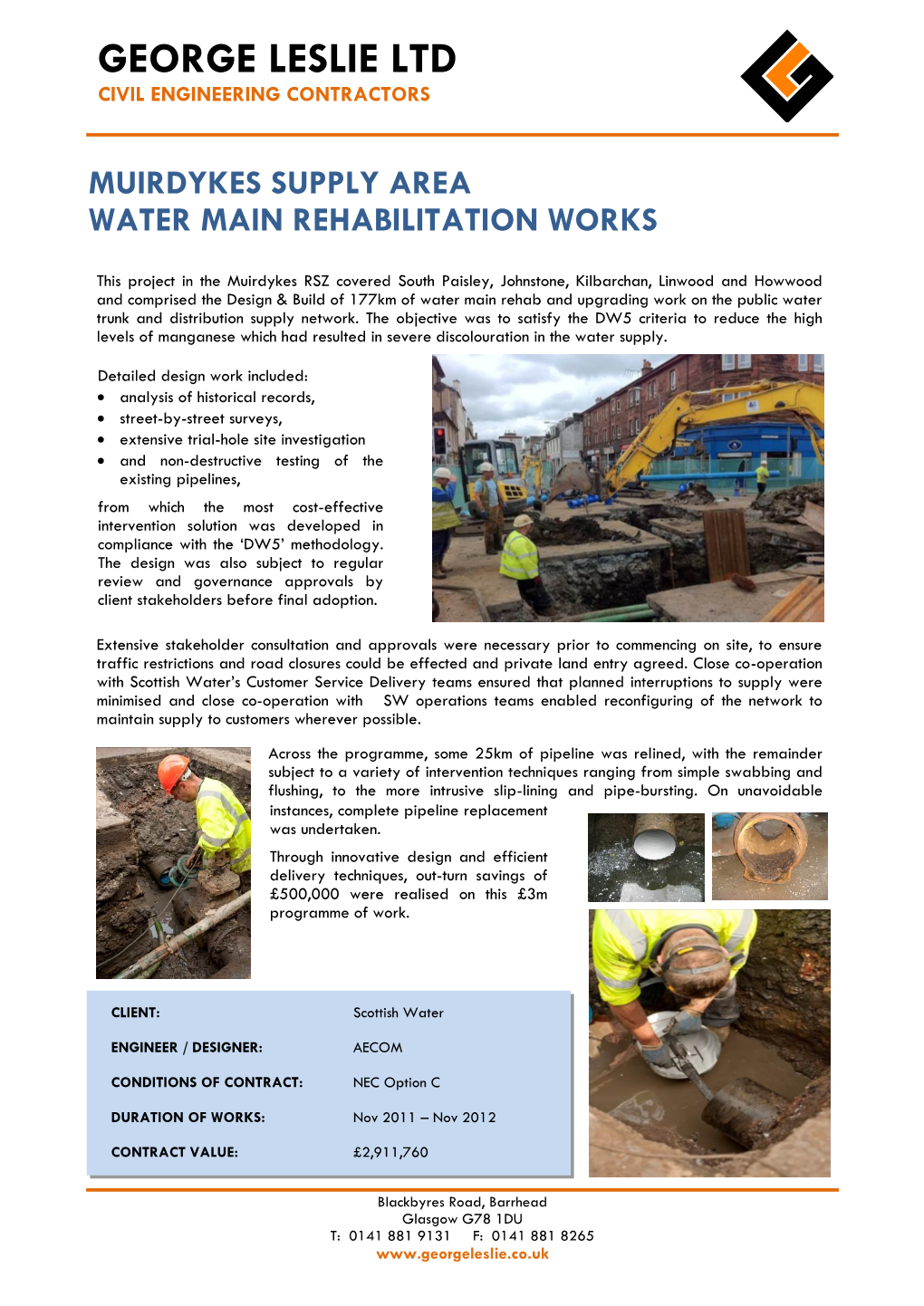 Muirdykes Supply Area Water Main Rehabilitation Works