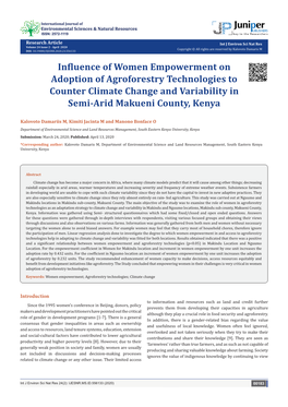 Influence of Women Empowerment on Adoption of Agroforestry Technologies to Counter Climate Change and Variability in Semi-Arid Makueni County, Kenya