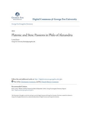 Platonic and Stoic Passions in Philo of Alexandria Loren Kerns George Fox University, Lkerns@Georgefox.Edu