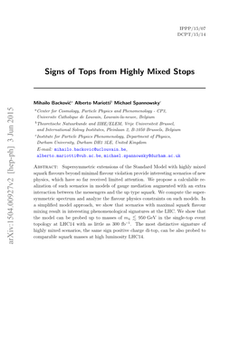 Signs of Tops from Highly Mixed Stops Arxiv:1504.00927V2 [Hep-Ph]