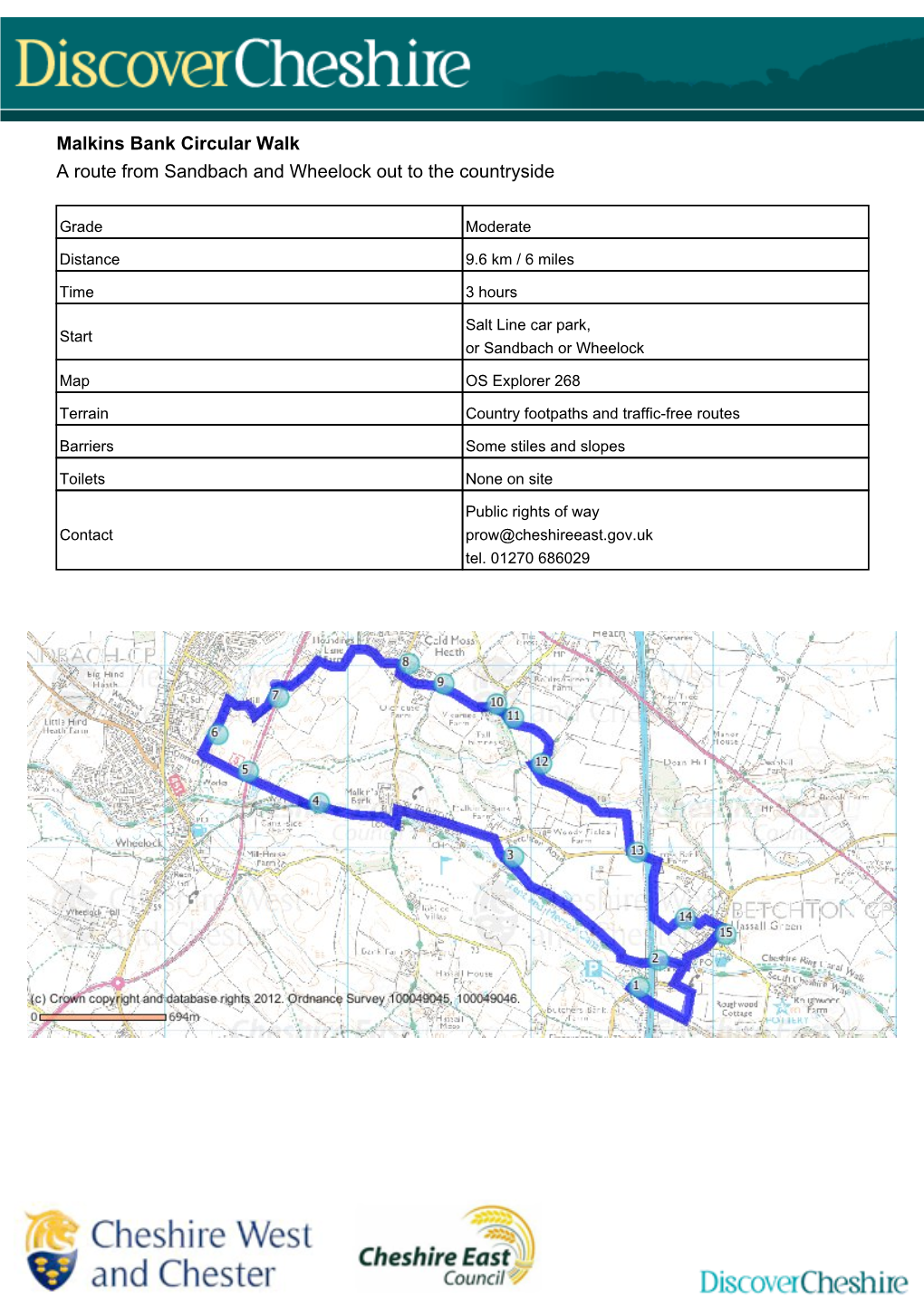 Malkins Bank Circular Walk a Route from Sandbach and Wheelock out to the Countryside