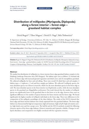 Distribution of Millipedes (Myriapoda, Diplopoda) Along a Forest Interior – Forest Edge – Grassland Habitat Complex