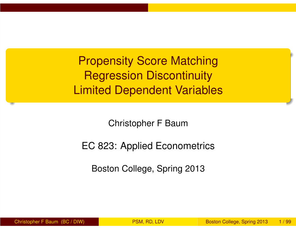 Propensity Score Matching Regression Discontinuity Limited Dependent Variables