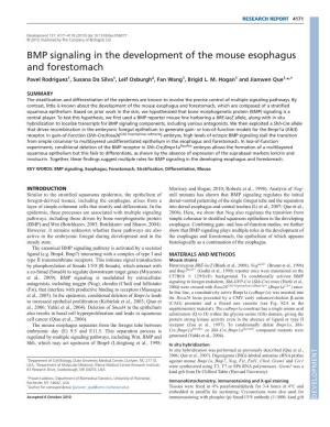 BMP Signaling in the Development of the Mouse Esophagus and Forestomach Pavel Rodriguez1, Susana Da Silva1, Leif Oxburgh2, Fan Wang1, Brigid L