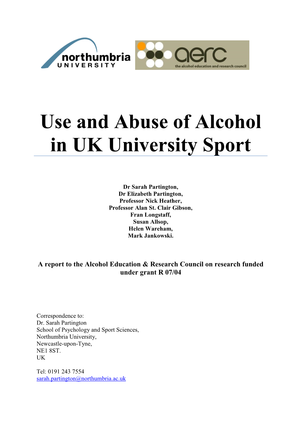 Use and Abuse of Alcohol in UK University Sport