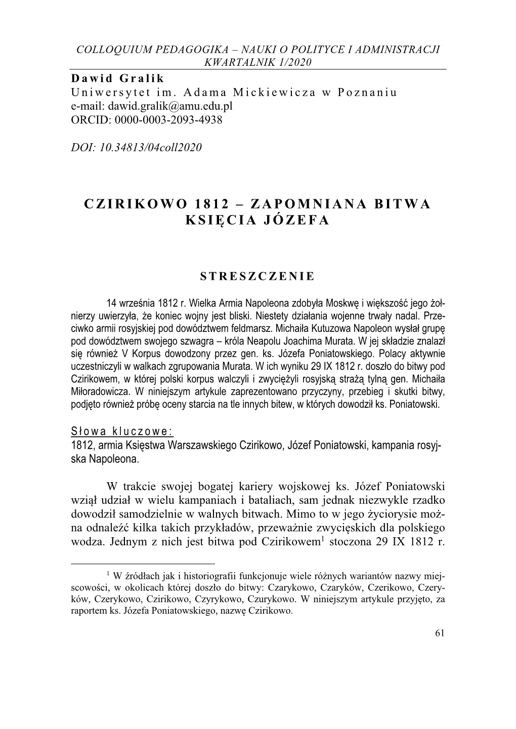 Czirikowo 1812 – Zapomniana Bitwa Księcia Józefa