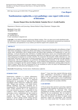 Xanthomatous Oophoritis, a Rare Pathology: Case Report with Review of Literature