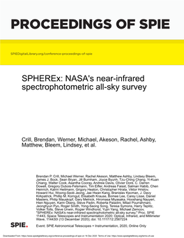 Spherex: NASA's Near-Infrared Spectrophotometric All-Sky Survey