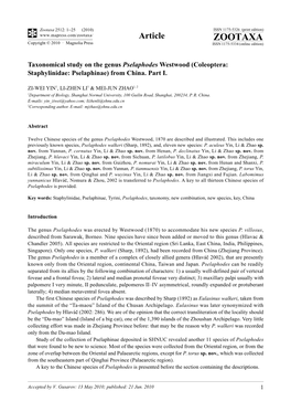 Zootaxa, Taxonomical Study on the Genus Pselaphodes Westwood