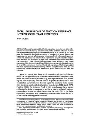 Facial Expressions of Emotion Influence Interpersonal Trait Inferences