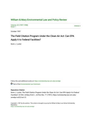 The Field Citation Program Under the Clean Air Act: Can EPA Apply It to Federal Facilities?