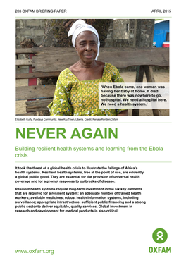 Building Resilient Health Systems and Learning from the Ebola Crisis