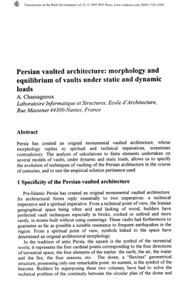 Persian Vaulted Architecture: Morphology and Equilibrium of Vaults Under Static and Dynamic Loads