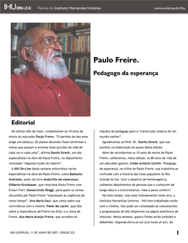 Paulo Freire. Pedagogo Da Esperança