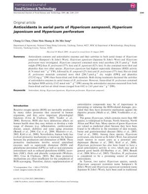 Original Article Antioxidants in Aerial Parts of Hypericum Sampsonii, Hypericum Japonicum and Hypericum Perforatum