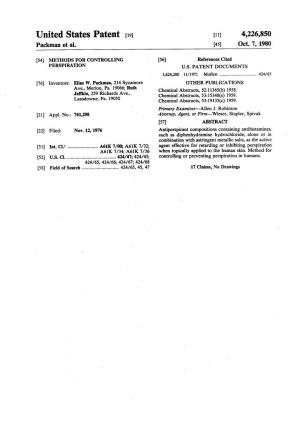 United States Patent (19) 11 4,226,850 Packman Et Al