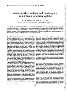 Acute Vertebral Collapse and Cauda Equina Compression in Tertiary Syphilis