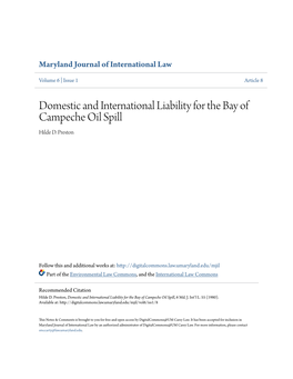 Domestic and International Liability for the Bay of Campeche Oil Spill Hilde D