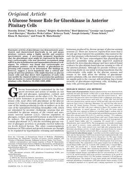 Original Article a Glucose Sensor Role for Glucokinase in Anterior Pituitary Cells Dorothy Zelent,1 Maria L