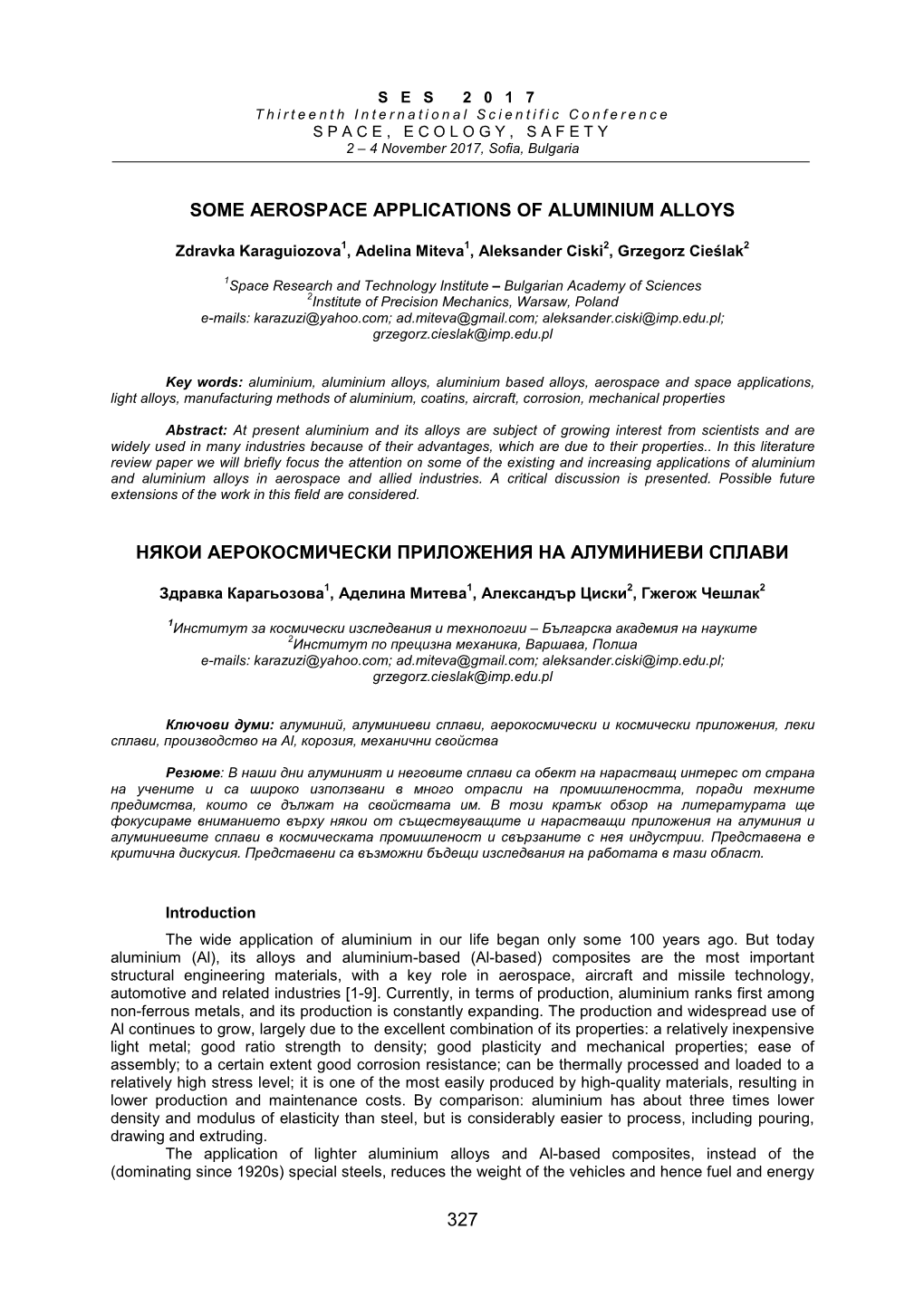 327 Some Aerospace Applications of Aluminium