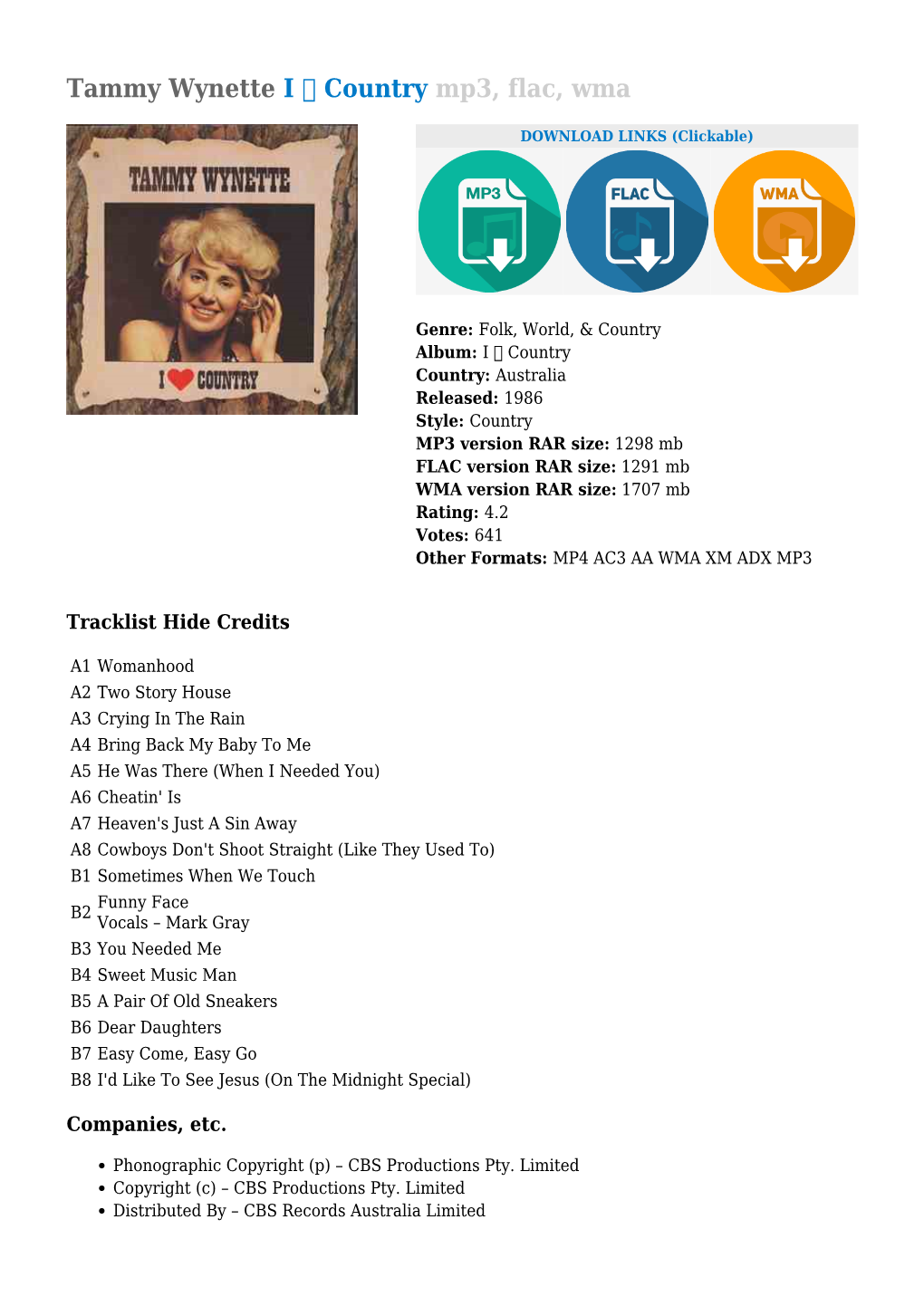 Tammy Wynette I Country Mp3, Flac