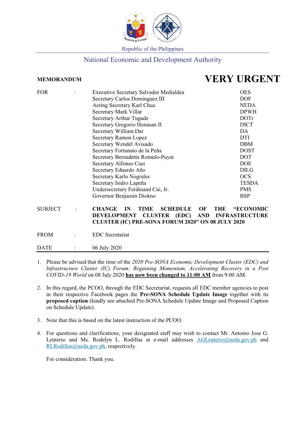 Change in Schedule of Pre-SONA Forum 2020