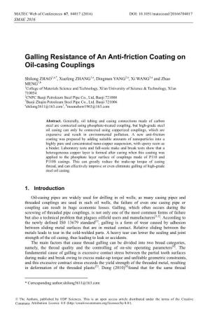 Galling Resistance of an Anti-Friction Coating on Oil-Casing Couplings