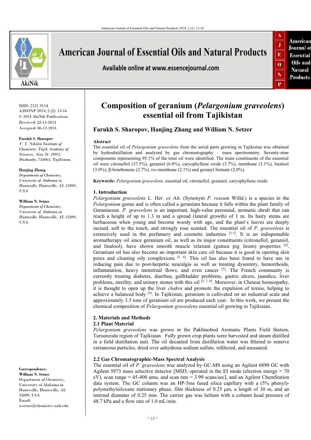 Composition of Geranium (Pelargonium Graveolens)