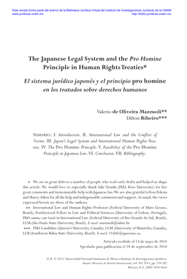 The Japanese Legal System and the Pro Homine Principle in Human Rights Treaties*