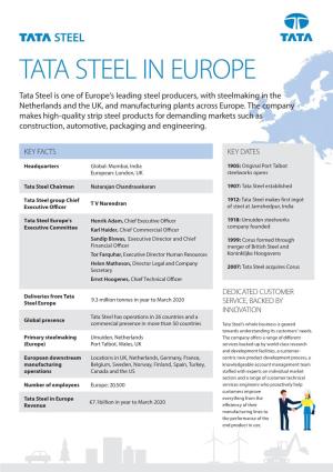 Tata Steel in Europe Fact Sheet Sept 2020