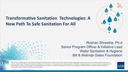 Transformative Sanitation Technologies: a New Path to Safe Sanitation for All