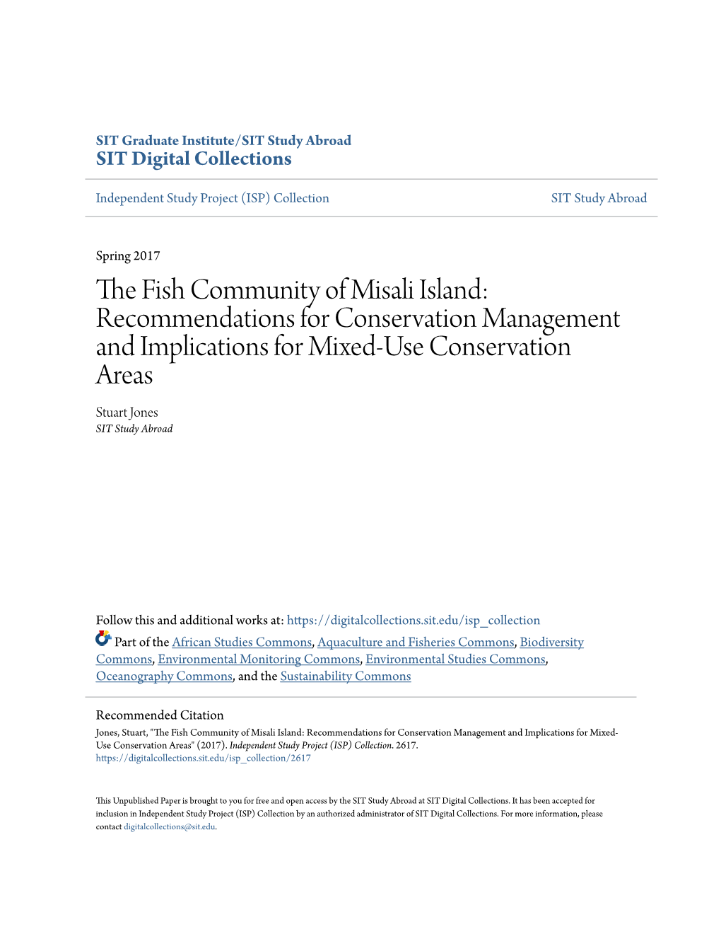 The Fish Community of Misali Island: Recommendations for Conservation Management and Implications for Mixed-Use Conservation Areas