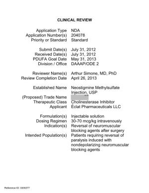 N204-078 Neostigmine Methylsulfate Clinical PREA/BPCA