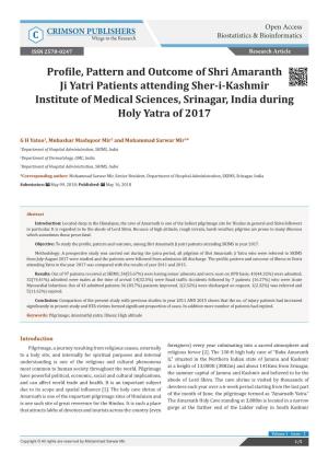 Profile, Pattern and Outcome of Shri Amaranth Ji Yatri Patients Attending Sher-I-Kashmir Institute of Medical Sciences, Srinagar, India During Holy Yatra of 2017