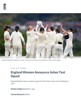 England Women Announce Ashes Test Squad