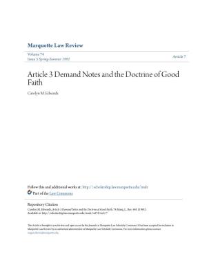 Article 3 Demand Notes and the Doctrine of Good Faith Carolyn M