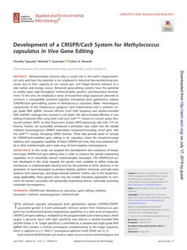 Development of a CRISPR/Cas9 System for Methylococcus Capsulatus in Vivo Gene Editing