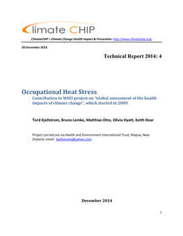 Occupational Heat Stress Contribution to WHO Project on “Global Assessment of the Health Impacts of Climate Change”, Which Started in 2009