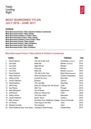Most Borrowed Titles July 2016 - June 2017