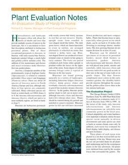 Plant Evaluation Notes an Evaluation Study of Hardy Amsonia Richard G