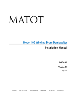 Model 100 Winding Drum Dumbwaiter Installation Manual