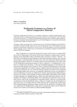 Prekmurje Grammar As a Source of Slavic Comparative Material